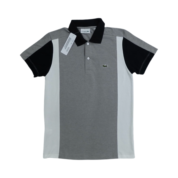 Vertical Tri Color Block Polo Shirt - Gray